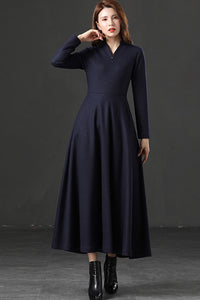 Long maxi wool dress, Fit and Flare wool dress C2535