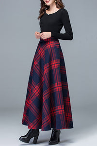 Women A-Line Plaid Wool Skirt C3104