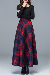 Women A-Line Plaid Wool Skirt C3104