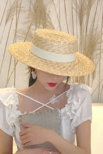 Load image into Gallery viewer, Flat Top Hat Women&#39;s Summer Straw Hat Woven Beach Hat C2906
