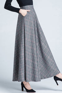 High Waist Plaid Wool Skirt C3126