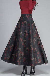 Vintage Inpsired Floral Wool Maxi Skirt C2473