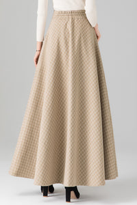 Khaki Plaid Maxi Wool Skirt C3127