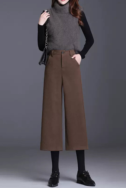High Waist Wide Leg Wool Pants C3046