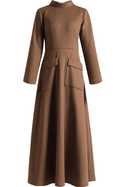 Camel Wool dress, Long maxi wool dress with pockets C2533