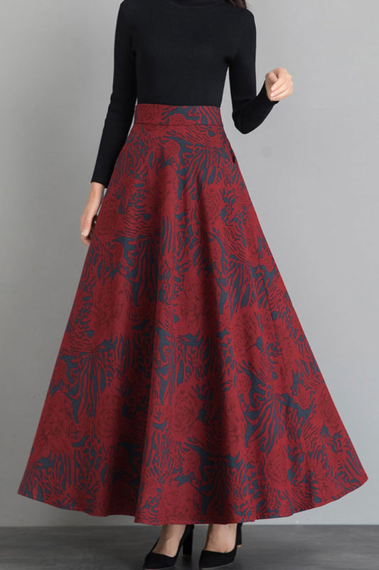 Newest High Waist Floral Print Warm Winter Maxi Skirt C2488