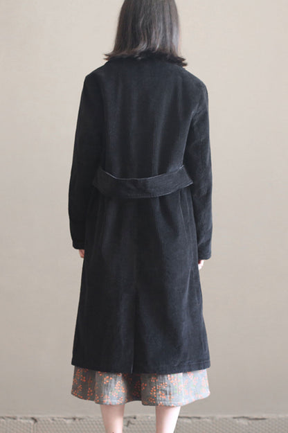 Black Long Corduroy Coat C2450