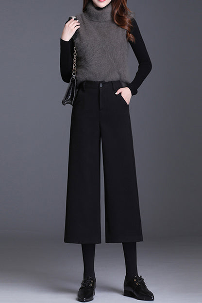 High Waist Wide Leg Wool Pants C3046