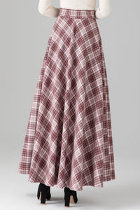 High Waist Long Plaid Wool Skirt C3121