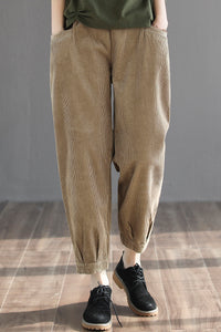 Women Casual Pure Color Corduroy Pants C2969