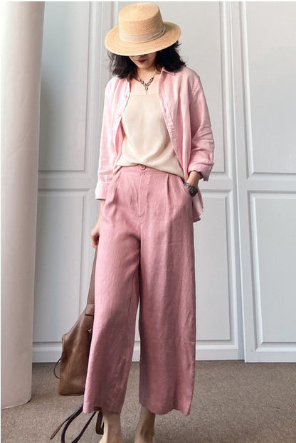 Cotton Linen Wide Leg Women Casual Pants C2892
