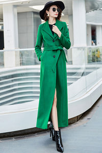 Green A line wool maxi winter coat C2526