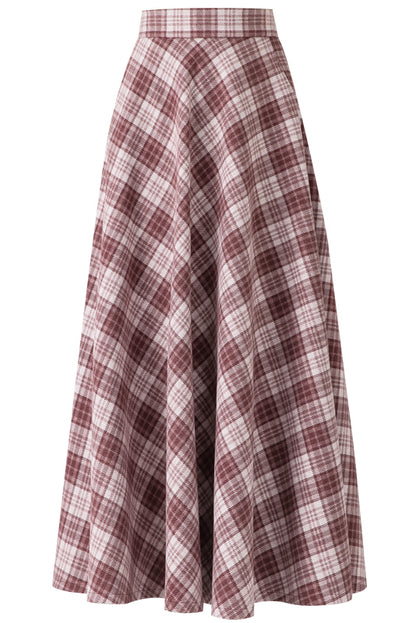 High Waist Long Plaid Wool Skirt C3121