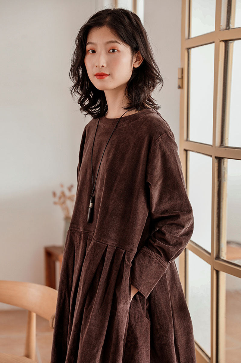 Brown Long Velvet Dress C2451