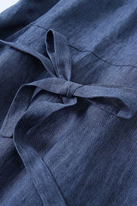 Women Dark Blue Summer Sleeveless Midi Linen Dress C2903