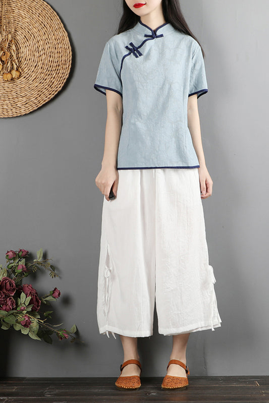 Casual Cotton Linen Women Wide Leg Pants C2879