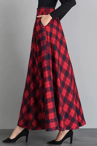 Autumn Red Plaid Wool Skirt C3105