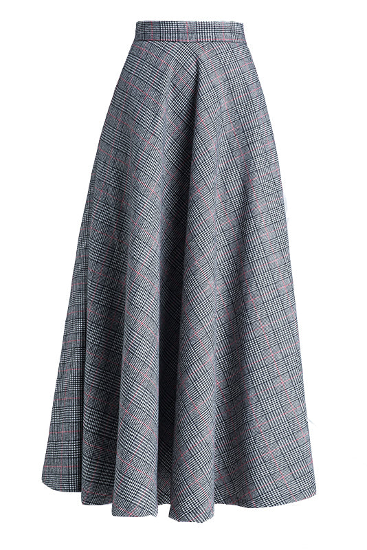 High Waist Plaid Wool Skirt C3126