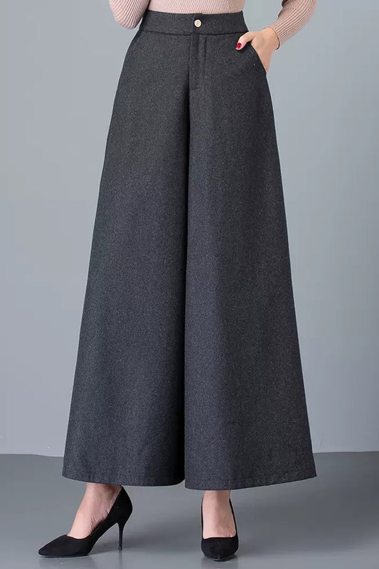 Gray Loose Wide Leg Wool Pants C3058