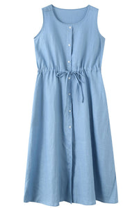 Summer New Women Blue Sleeveless Dress C2900