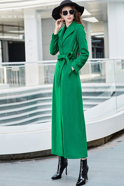 Green A line wool maxi winter coat C2526