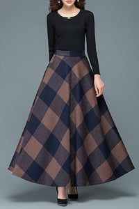 Long Thick Plaid Wool Skirt C3128