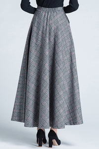 High Waist Plaid Wool Skirt C3126