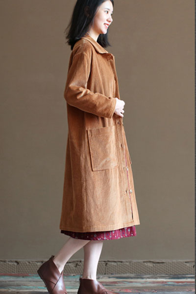 Coffee Color Corduroy Coat C2449