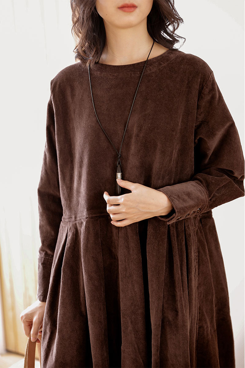 Brown Long Velvet Dress C2451