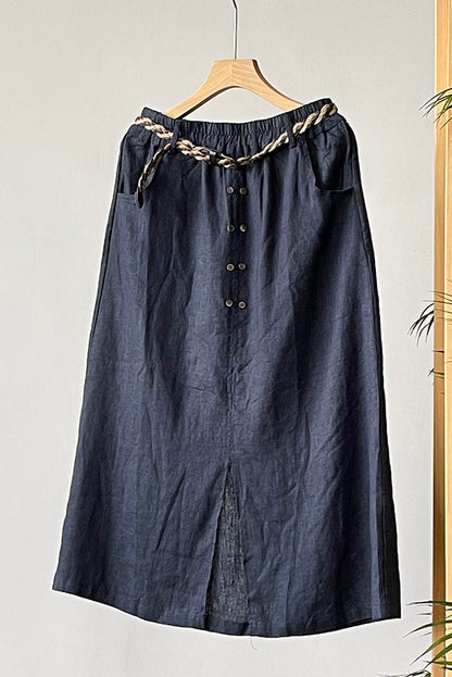 Spring Summer Linen Midi Skirt C3181