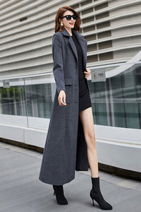 Dark Gray Wool Trench Coat, Long Maxi Wool Coat C2593