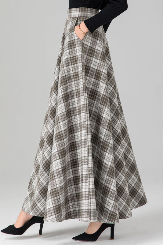 Autumn Tartan Maxi Wool Skirt C3123