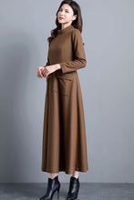 Load image into Gallery viewer, Camel Wool dress, Long maxi wool dress with pockets C2533
