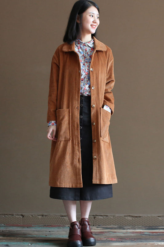 Coffee Color Corduroy Coat C2449