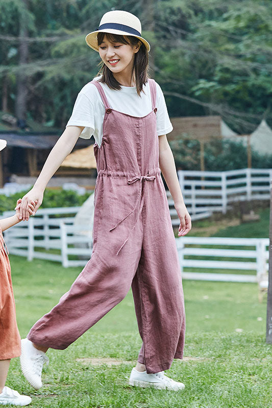 Women Spring Summer Casual Cropped Linen Overalls C2899