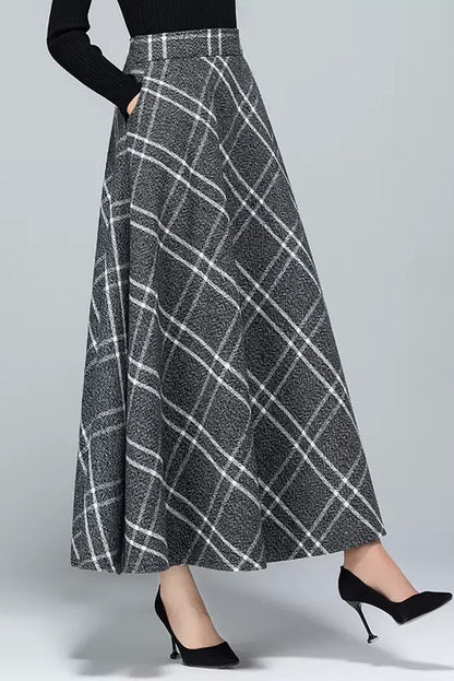Autumn Gray Plaid Wool Skirt C3133