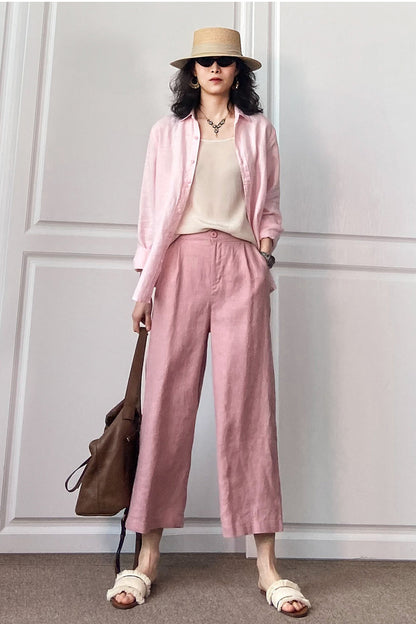 Cotton Linen Wide Leg Women Casual Pants C2892