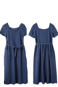 Summer Women Short Sleeves Linen Dress C2897