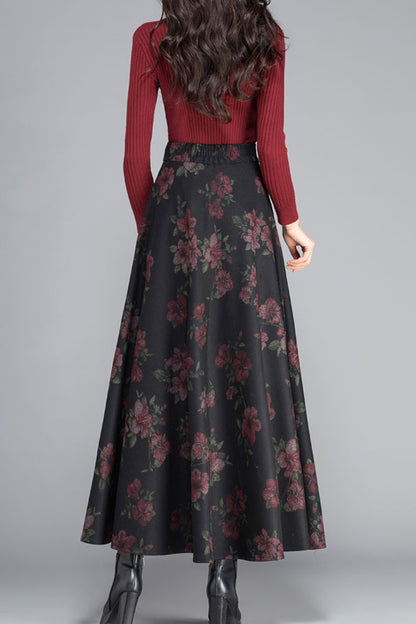 Vintage Inpsired Floral Wool Maxi Skirt C2473