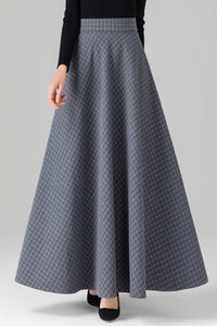 Long Simple Plaid Wool Skirt C3119