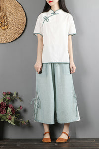 Casual Cotton Linen Women Wide Leg Pants C2879