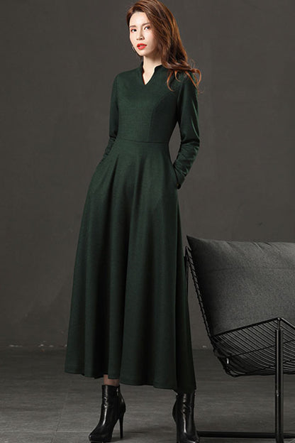 Women Vintage inspired Green Wool Dress C2534