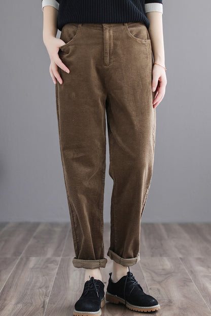 Simple Pure Color Long Corduroy Pants C2971