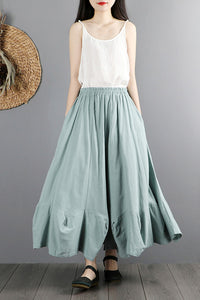 Elastic Waist Cotton Linen Casual Skirt Pants C2870
