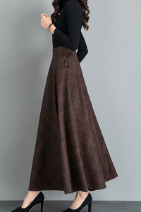 Retro Long Maxi Wool Plaid Skirt Women C2476