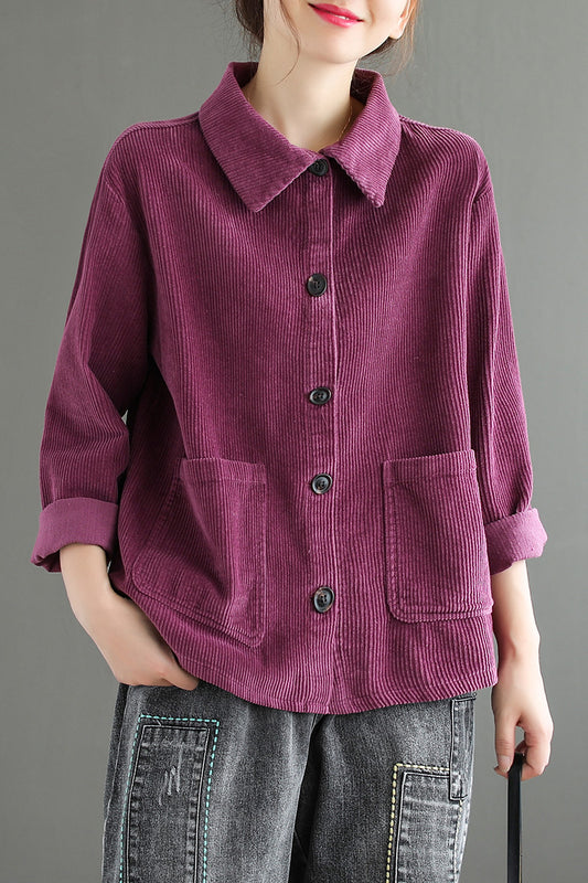 Long Sleeve Loose Corduroy Shirt Tops C2981