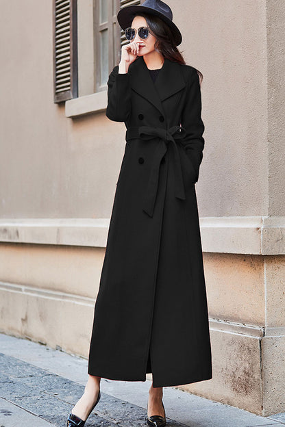 Red wool coat, Long wool coat for women C2525