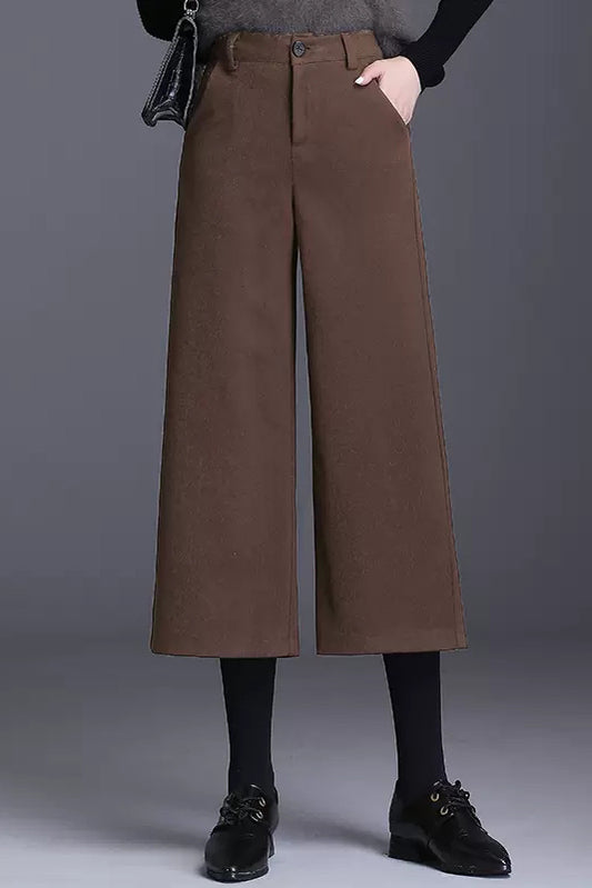 High Waist Wide Leg Wool Pants C3046