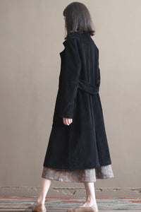 Black Long Corduroy Coat C2450