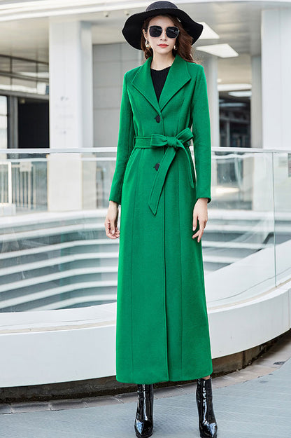 Green A line wool maxi winter coat C2526